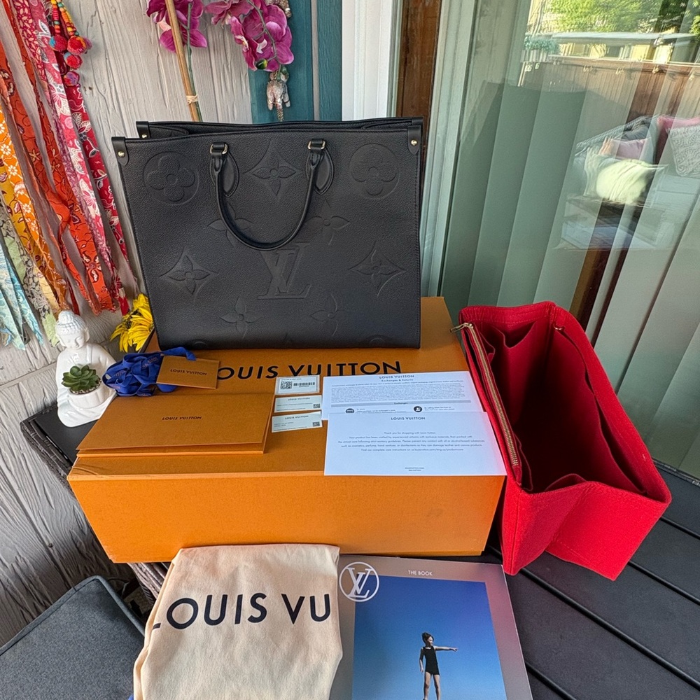 Louis Vuitton Black Embossed Monogram Tote On-The-Go Gm